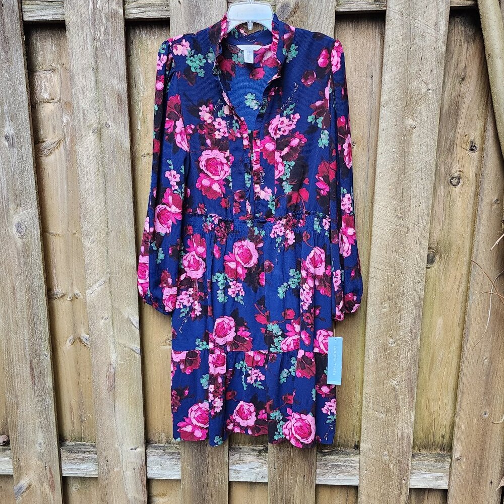 *NWT* Women's sz 16  London Times Navy Smocked Waist Tiered Mini Dress